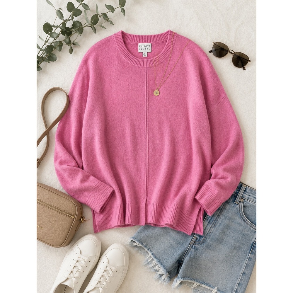 Elliott Lauren Pink Cashmere Blend Sweater Womens Small Crew Neck quiet luxury